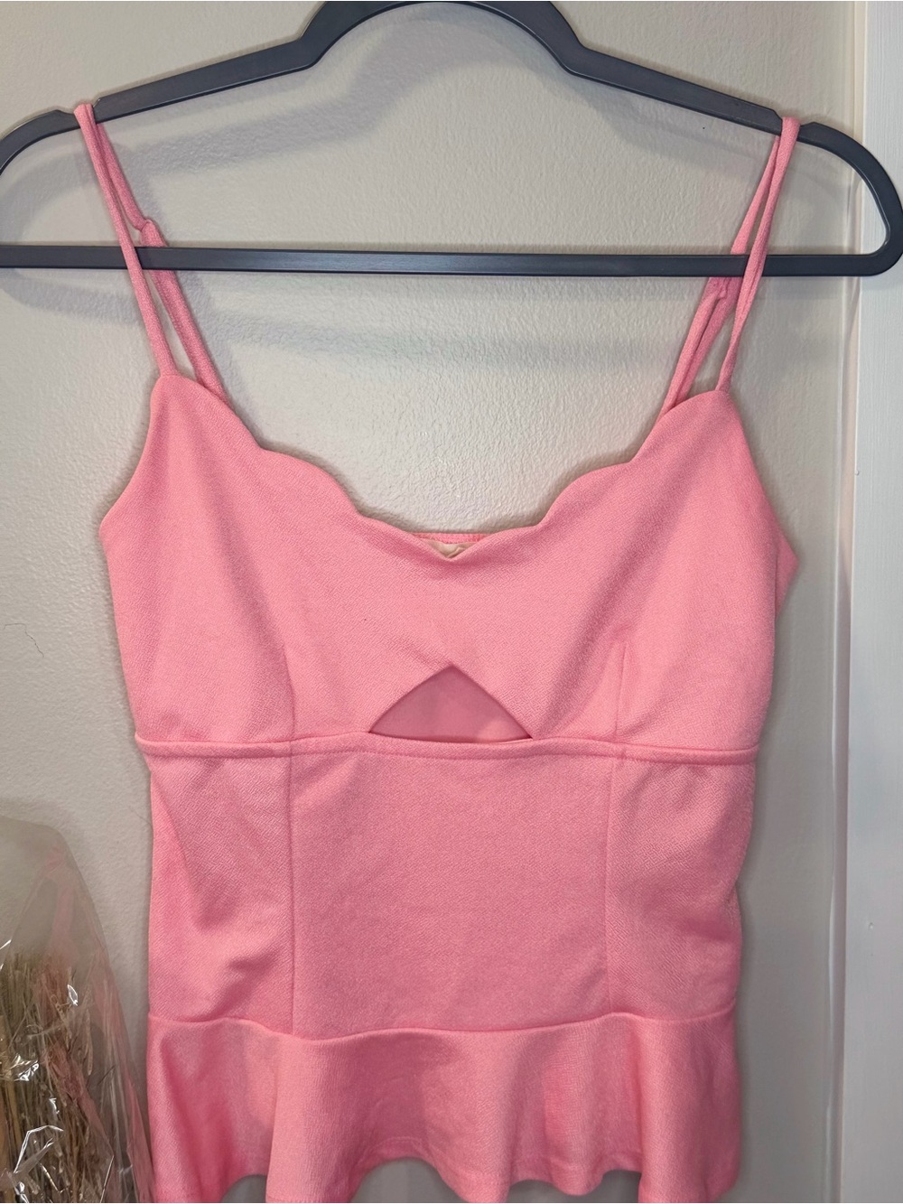 meraki Pink Scalloped Neck Peplum Cami